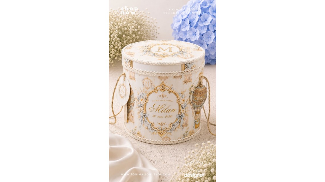 Trusou Botez Atelier Paris Carusel Vintage Monogramă Regală Balon cu Aer Cald 7